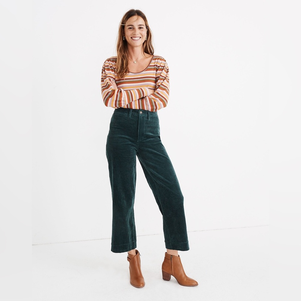 Madewell Slim Emmett Wide Leg Crop Corduroy Pant Womens Size 27 Green High Waist
